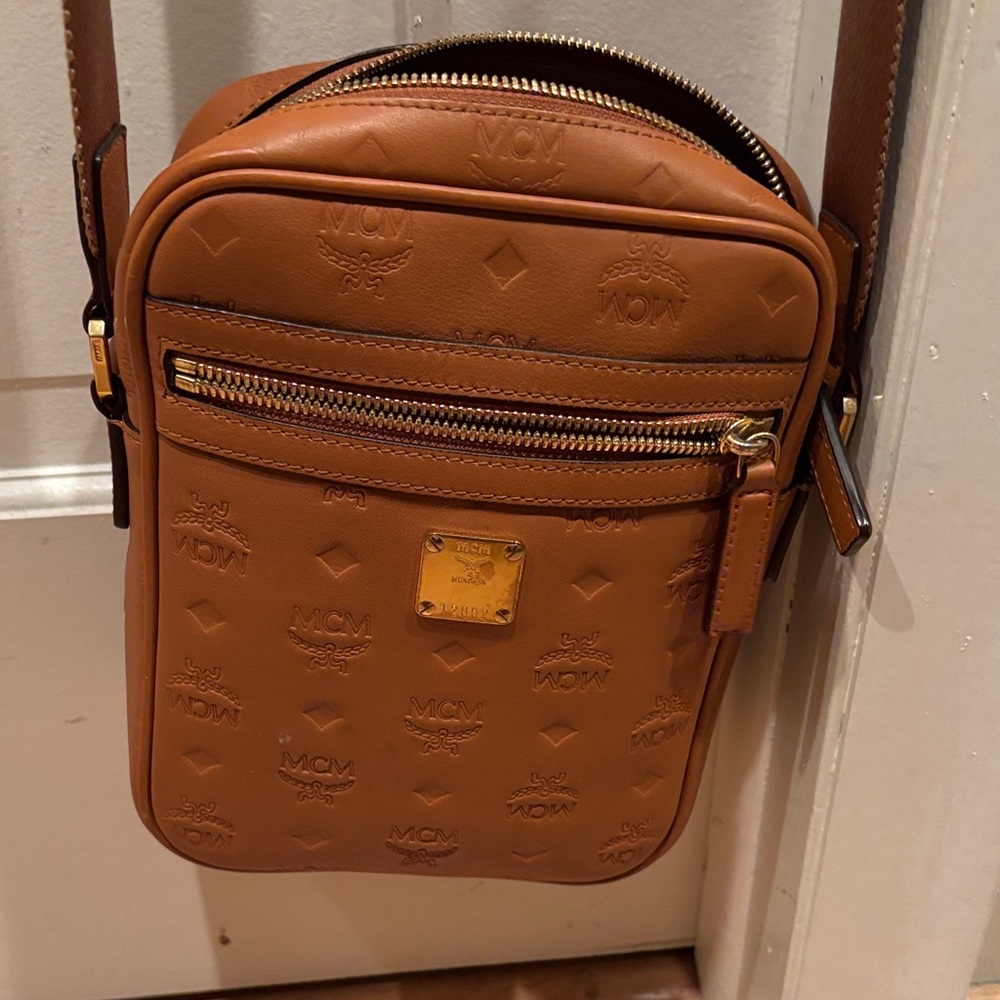 MCM Cognac Leather Messenger Bag